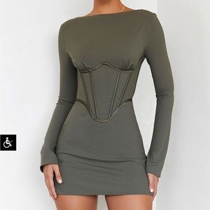 Mistress Rocks Olive Long Sleeve Corset Dress